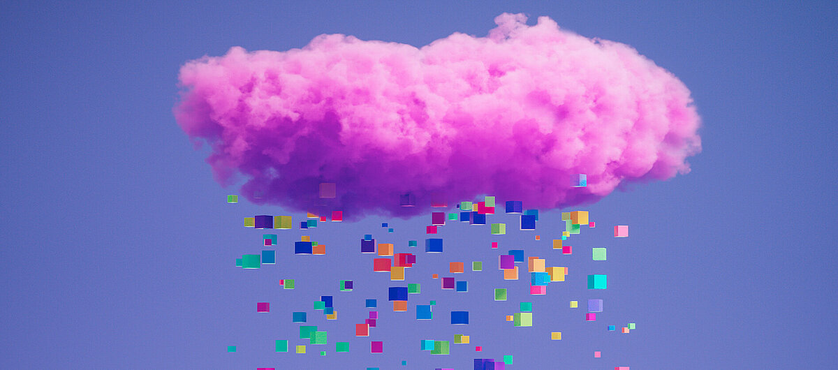 Rosa Wolke regnet bunte Pixel